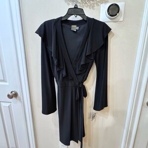 Taylor Black Wrap Ruffle Top Dress Size Small